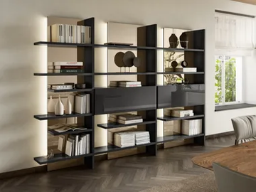 PENTAGRAM - 1457 - Open wooden bookcase with built-in lights by Lago - view 2