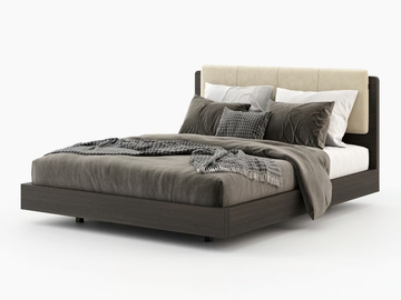 BRUNY - Wooden double bed with upholstered headboard by Laskasas - view 2