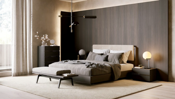 BRUNY - Wooden double bed with upholstered headboard by Laskasas - view 3