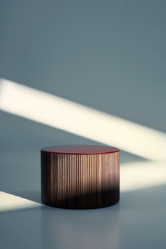 DRUM - Round solid walnut coffee table with back painted glass top by Lema - view 3