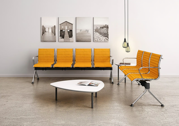 ORIGAMI X - Freestanding chrome plated steel and leather beam seating by Leyform - view 3