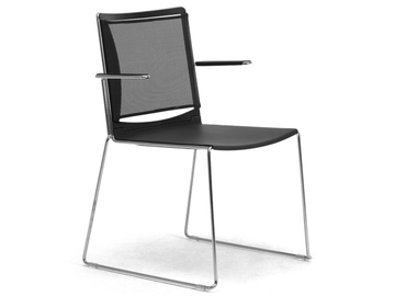 ILIKE RE - Sled base steel, polypropylene and mesh chair wit armrests by Leyform - view 2