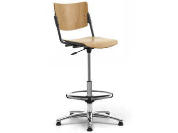 LAMIA - Chrome plated steel and wood office stool by Leyform - view 2