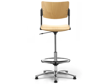 LAMIA - Chrome plated steel and wood office stool by Leyform - view 3