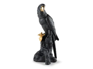 MACAW BIRD SCULPTURE BLACK-GOLD - Porcelain decorative object by Lladró - view 2
