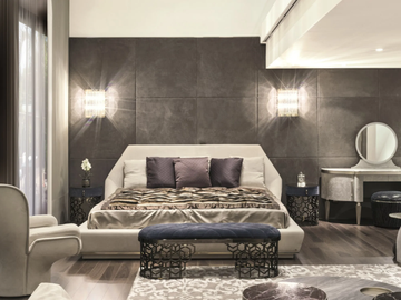 YUME - Leather double bed with upholstered headboard by Longhi - view 3