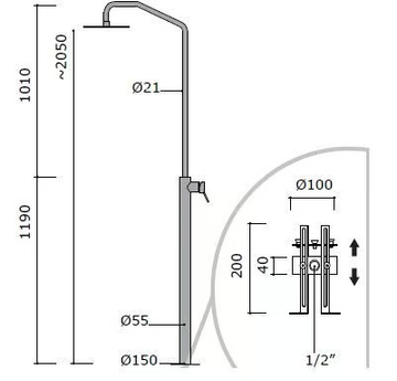 CORSIVO 11801T - Floor standing stainless steel shower panel with overhead shower by MINA - view 3