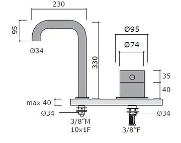 DIMENSIONE74 61734 - 2 hole countertop stainless steel washbasin mixer by MINA - view 3