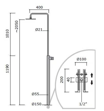 GIOTTO 70801T - Floor standing stainless steel shower panel with overhead shower by MINA - view 3
