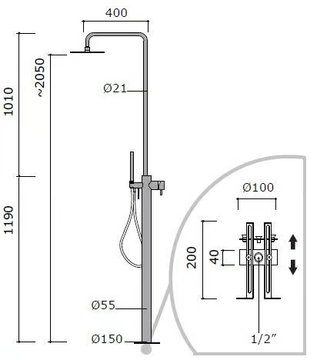 STIRIANA 60802500T - Floor standing stainless steel shower panel with hand shower by MINA - view 3