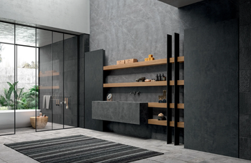 BLADE - Open tall porcelain stoneware bathroom cabinet with storage by MODULNOVA - view 3