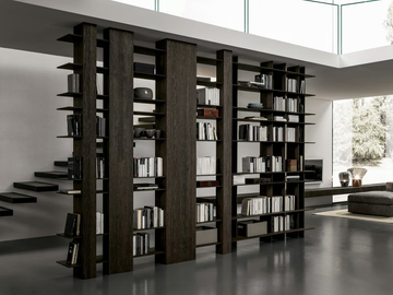 BLADE - Double-sided floor-ceiling mounted eucalyptus bookcase by MODULNOVA - view 2