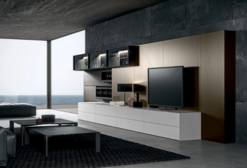 MH6 - Wooden and aluminum storage wall with integrated lighting by MODULNOVA - view 3