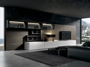 MH6 - Wooden and aluminum storage wall with integrated lighting by MODULNOVA - view 2