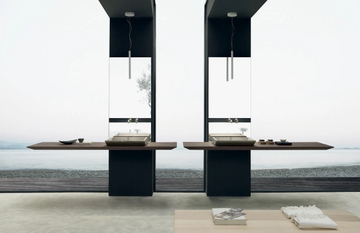 SURF - Double oak vanity unit with integrated washbasin with mirror by MODULNOVA - view 3