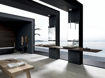 SURF - Double oak vanity unit with integrated washbasin with mirror by MODULNOVA - view 2