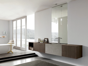 MORE - Single wall-mounted oak vanity unit with mirror by MODULNOVA - view 2
