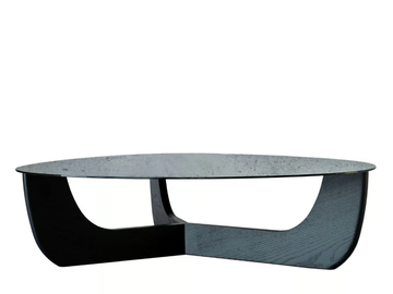 CALA - Low round glass coffee table with solid wood base by MORE - view 2