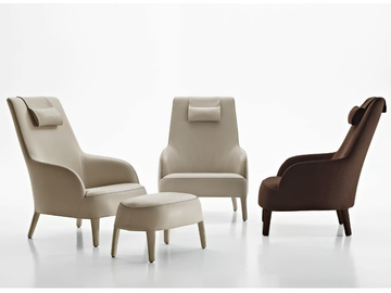 FEBO BERGERE - Upholstered bergere leather armchair with headrest by Maxalto - view 3