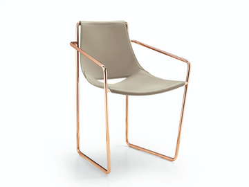 APELLE P - Sled base tanned leather chair with armrests by Midj - view 2
