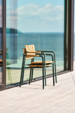 MINDO 119 - Stackable aluminium and teak garden chair with armrests by Mindo - view 3