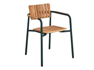 MINDO 119 - Stackable aluminium and teak garden chair with armrests by Mindo - view 2