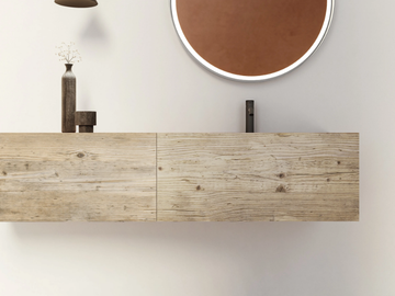 DOOR RE-USED - Wooden vanity unit with drawers with integrated washbasin by Moab - view 2