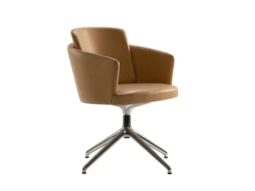 PORTO - Trestle-based swivel leather chair with armrests by Morgan - view 2