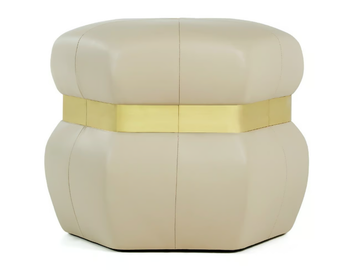 JEANE - Upholstered round leather pouf by Munna - view 2