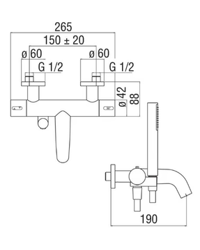 LIKID - 2 hole wall-mounted bathtub mixer with hand shower by Nobili - view 3