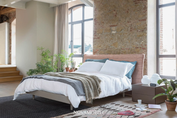 ROLLING - Double bed with upholstered headboard by Novamobili - view 3