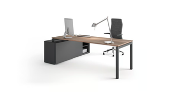 NEXO - L-shaped wood veneer office desk with shelves by Ofifran - view 3