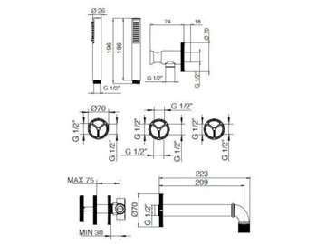 INDUSTRIAL JOB 78138510 - 5 hole bathtub set with hand shower and diverter by PALAZZANI - view 3