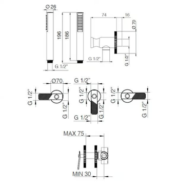 INDUSTRIAL GAS 79139810 - 4 hole bathtub set with diverter and hand shower by PALAZZANI - view 3