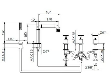 INDUSTRIAL JOB 78138410 - Deck mounted 5 hole bathtub tap with hand shower and diverter by PALAZZANI - view 3