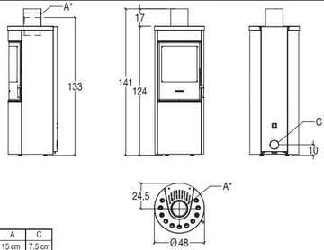 E124 A - Wood-burning wall-mounted steel stove Class A+ by Piazzetta - view 3