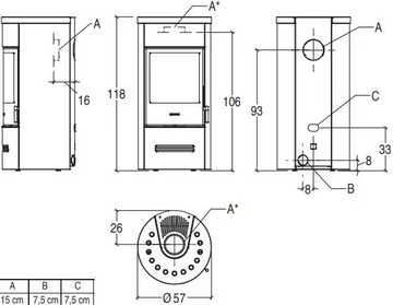 E129 M - Wood-burning wall-mounted stove Class A+ by Piazzetta - view 3