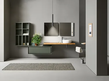 FRAME 105 - Bathroom composition with washbasin, column and mirror by Pirovano - view 2
