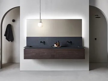 SQUARE 101 - Bathroom composition with double washbasin, drawers and towel rack by Pirovano - view 2