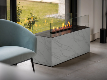 CALACATTA BOX - Open bioethanol freestanding Dekton® fireplace by Planika - view 2