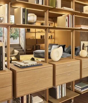 LEXINGTON - Open wall-mounted wooden bookcase with drawers by Poliform - view 3