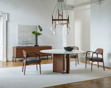 ALAN - Round Calacatta marble table and canaletta walnut base by Porada - view 3