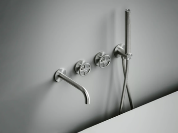 VALVOLA02 20 69 - Hydroprogressive stainless steel bathtub set with hand shower by Quadrodesign - view 2