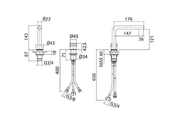 HB 15 07 - 2 hole countertop washbasin mixer by Quadrodesign - view 3