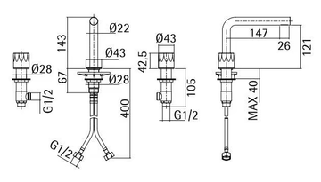 HB 15 07V - 3 hole countertop washbasin mixer by Quadrodesign - view 3