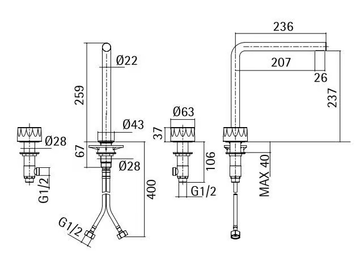 HB 15 31V - 3 hole countertop washbasin mixer by Quadrodesign - view 3