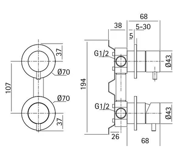 SOURCE 12 47.00 - 2 hole Recessed shower mixer by Quadrodesign - view 3