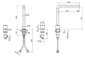 STEREO 16 08V - Stainless steel washbasin tap with individual rosettes by Quadrodesign - view 3