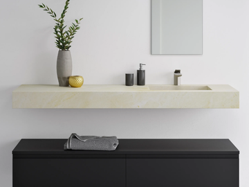 CREMA MARFIL - Wall-mounted single washbasin with integrated countertop by RILUXA - view 2