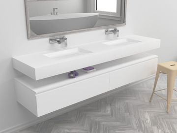 ALABAMA - Wall-mounted double rectangular Corian® washbasin by RILUXA - view 2